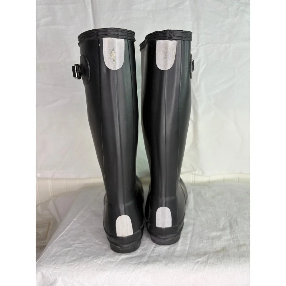 Hunter Women Tall Black Rubber Rain Boots Buckle Detail Side Logo Size 5